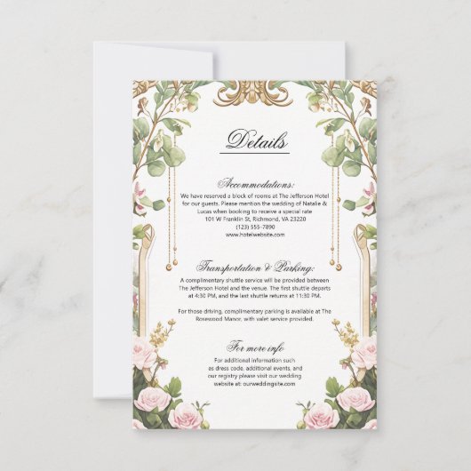 Blush Roze Goud Bloementuin Details Kaart (Voorkant)