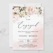 Blush roze goud boho bloemenverlovingsfeest kaart (Voorkant)