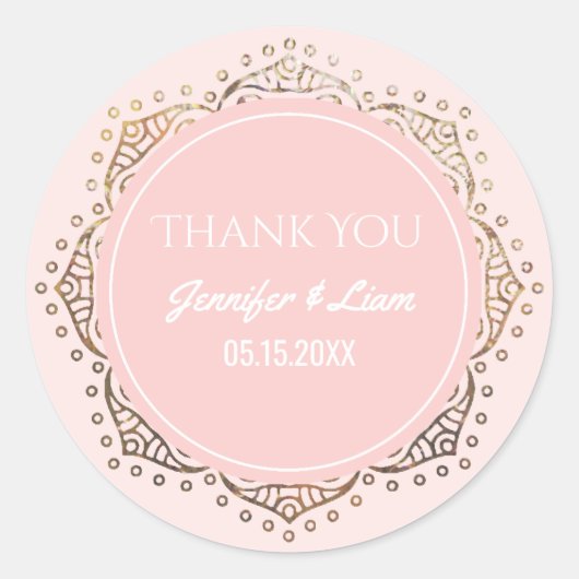 Blush Roze Goud Boho Bruiloft | Hartelijk dank Ronde Sticker (Voorkant)