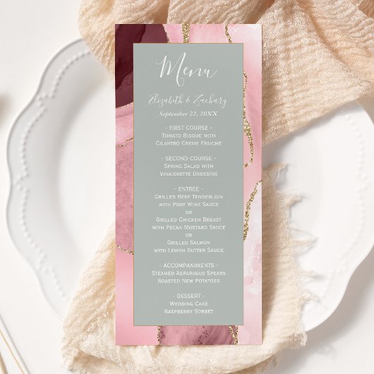 Blush Roze Goud Bord Sage Groene Agaat Huwelijk Menu