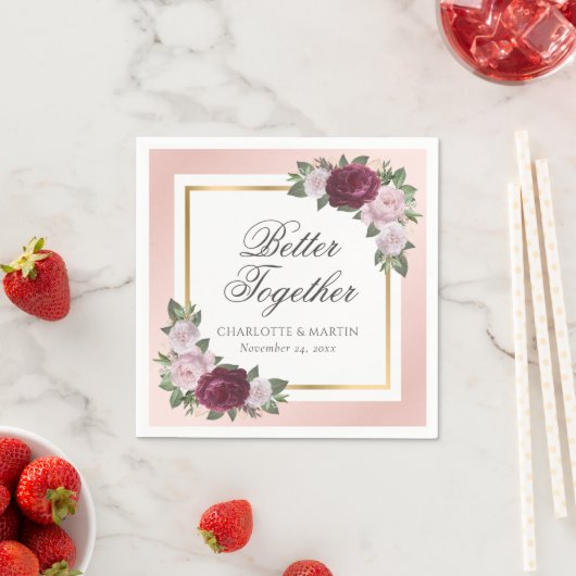Blush Roze Goud Bourgondië Bloemen Bruiloft Servet (Insitu)