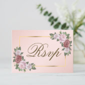 Blush Roze Goud Bruiloft RSVP Kaart Maaltijd Keuze (Staand voorkant)