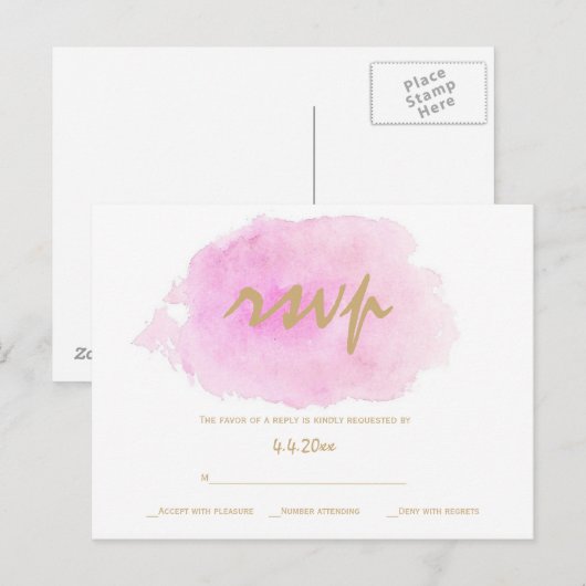 Blush roze & goud bruiloft RSVP kaarten (Voorkant / Achterkant)