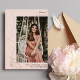 Blush Roze Goud Calligrafie Foto Afstuderen Folie Uitnodiging