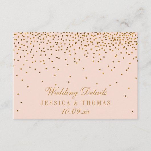 Blush Roze & Goud Confetti bruiloft Detail invoege Informatiekaartje (Voorkant)