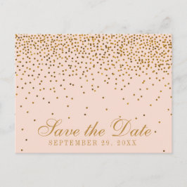 Blush Roze & Goud Confetti Bruiloft Save The Date Aankondigingskaart