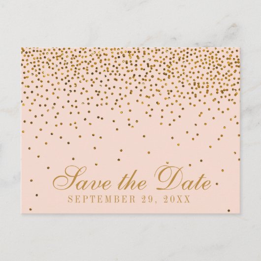 Blush Roze & Goud Confetti Bruiloft Save The Date Aankondigingskaart (Voorkant)