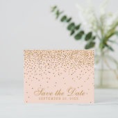 Blush Roze & Goud Confetti Bruiloft Save The Date Aankondigingskaart (Staand voorkant)