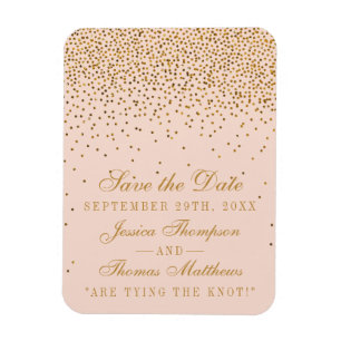 Blush Roze & Goud Confetti Bruiloft Save The Date Magneet