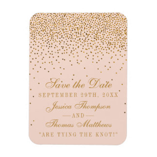 Blush Roze & Goud Confetti Bruiloft Save The Date Magneet