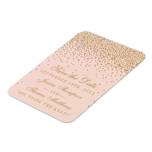 Blush Roze & Goud Confetti Bruiloft Save The Date Magneet (Linkerzijde)