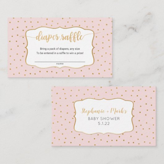 Blush Roze + goud confetti luier verloting ticket (Voorkant / Achterkant)