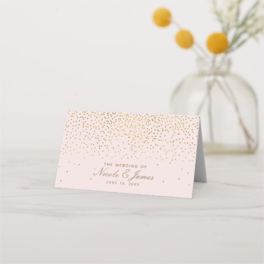 Blush Roze & Goud Confetti Modern Tafelnummer Plaatskaartje (Voorkant)