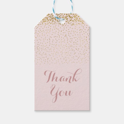 Blush Roze & Goud Confetti Moderne Glamour Favor Cadeaulabel (Voorkant)