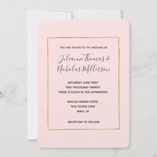 Blush Roze Goud Eenvoudig Chique Bruiloft Uitnodig Kaart (Voorkant)