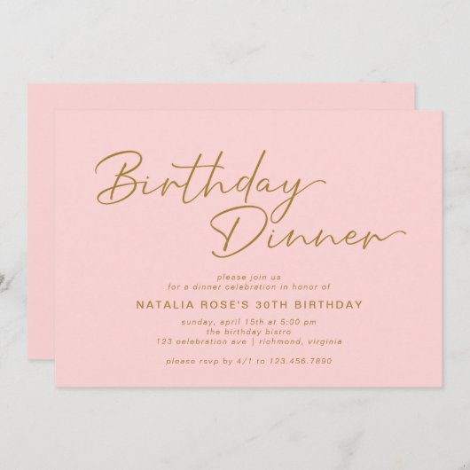 Blush roze & goud | Eenvoudig elegant verjaardagsd Kaart (Voorkant / Achterkant)