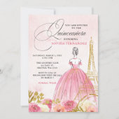Blush roze goud Eiffeltoren Paris Quinceañera Kaart (Voorkant)
