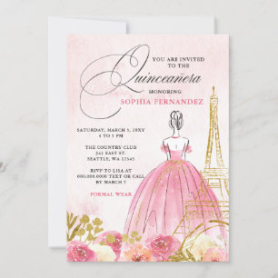 Blush roze goud Eiffeltoren Paris Quinceañera Kaart
