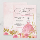 Blush Roze Goud Eiffeltoren Paris Sweet 16 Kaart (Voorkant / Achterkant)