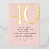 Blush roze & goud | Elegante vrouwen 40e verjaarda Folie Uitnodiging (Voorkant)