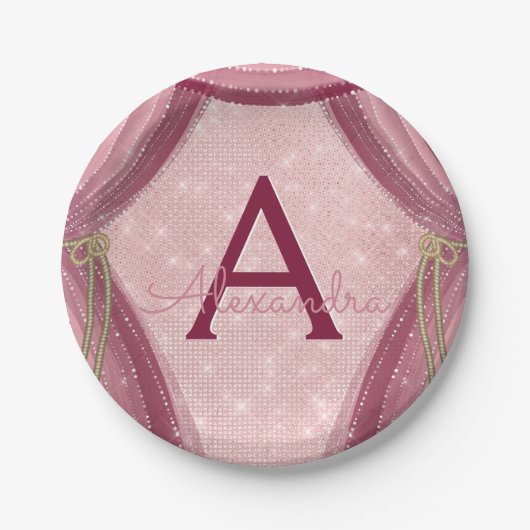 Blush roze, goud en Bourgondische meisje verjaarda Papieren Bordje (Voorkant)