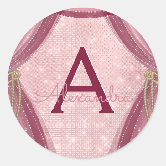 Blush roze, goud en Bourgondische meisje verjaarda Ronde Sticker (Voorkant)