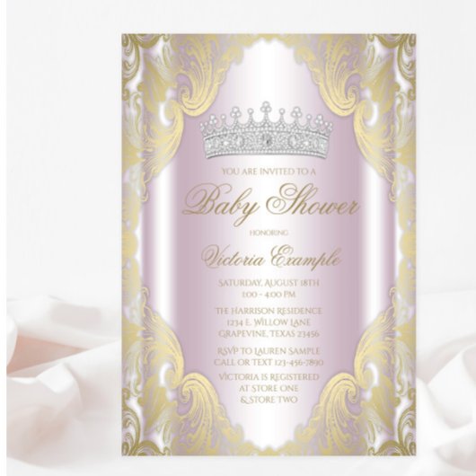 Blush Roze Goud Fancy Prinses Baby shower Kaart