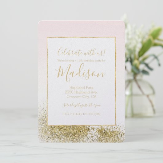 Blush Roze Goud Faux Glitter Sparkle Ombre Kaart (Staand voorkant)