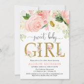 Blush roze goud Floral Girl baby shower Kaart (Voorkant)