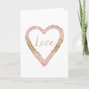 Blush Roze Goud Glitter Liefde Hart Kaart