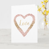 Blush Roze Goud Glitter Liefde Hart Kaart (Gele Bloem)