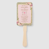 Blush Roze Goud Glitters Bloemen Bruiloft Programm Handwaaier (Voorkant)