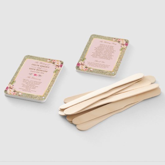 Blush Roze Goud Glitters Bloemen Bruiloft Programm Handwaaier (Niet-gemonteerd)