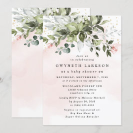 Blush Roze Goud Groen Stoffig Blauw Baby shower Kaart