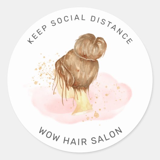 Blush Roze Goud Haar Updo Salon Social distancing Ronde Sticker (Voorkant)