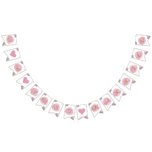 Blush Roze Goud Kalligrafie Bloemen Elegante Bruil Vlaggetjes