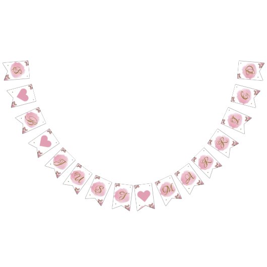 Blush Roze Goud Kalligrafie Bloemen Elegante Bruil Vlaggetjes (Alle)