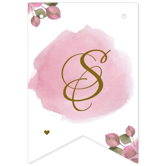 Blush Roze Goud Kalligrafie Bloemen Elegante Bruil Vlaggetjes (Eerste vlag)