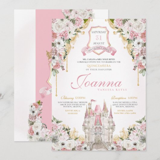 Blush Roze Goud Koninklijk Kasteel Prinses Quincea Kaart (Voorkant / Achterkant)