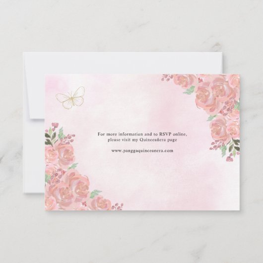 Blush Roze Goud Koper Bloemen Prinses Quinceañera RSVP Kaartje (Achterkant)