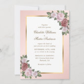 Blush Roze Goud Lijst Bloemen Huwelijk Kaart (Voorkant)
