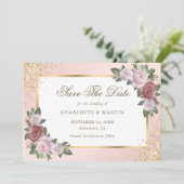 Blush Roze Goud Lijst Bloemen Huwelijk Save The Date (Staand voorkant)