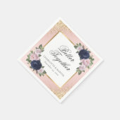 Blush Roze Goud Marine Blauw Bloemen Huwelijk Servet (Hoek)