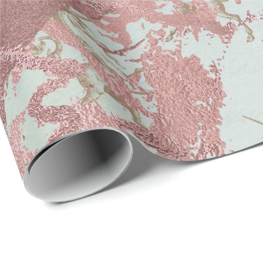 Blush Roze Goud Marmer Glanzende Fairly Aqua Eenho Cadeaupapier (Rol Hoek)