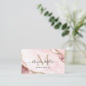 Blush roze goud marmeren agaat haar make-up monogr visitekaartje (Staand voorkant)