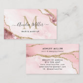 Blush roze goud marmeren agaat haar make-up monogr visitekaartje (Voorkant / Achterkant)