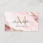 Blush roze goud marmeren agaat haar make-up monogr visitekaartje (Voorkant)