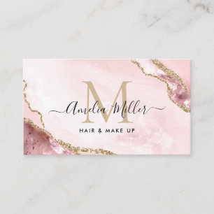 Blush roze goud marmeren agaat haar make-up monogr visitekaartje