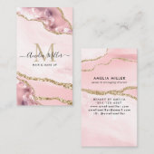 Blush roze goud marmeren agaat haar make-up monogr visitekaartje (Voorkant / Achterkant)
