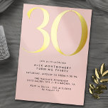 Blush roze & goud | Moderne meisje 30e verjaardag Folie Uitnodiging<br><div class="desc">Moderne 30e verjaardagsuitnodigingen met een grote kop "30" in echte metallic folie. De gegevens van uw evenement worden hieronder in mat zwart lettertype afgedrukt. Gouden accenten op een blush roze achtergrond. (Achtergrondkleuren kunnen worden gewijzigd met het ontwerpgereedschap. U kunt ook het type metalen folie wijzigen.)</div>